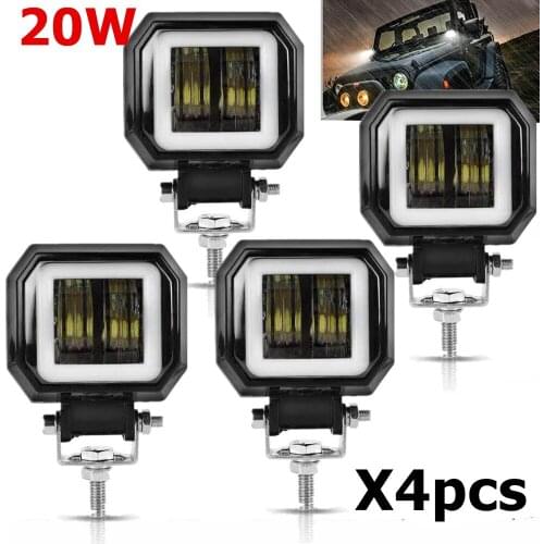 4pcs 3Inch 12V 24V Square LED Angel Eyes Light Bar Offroad Car Boat led Work Light For Driving Motorcycle 20W 80W