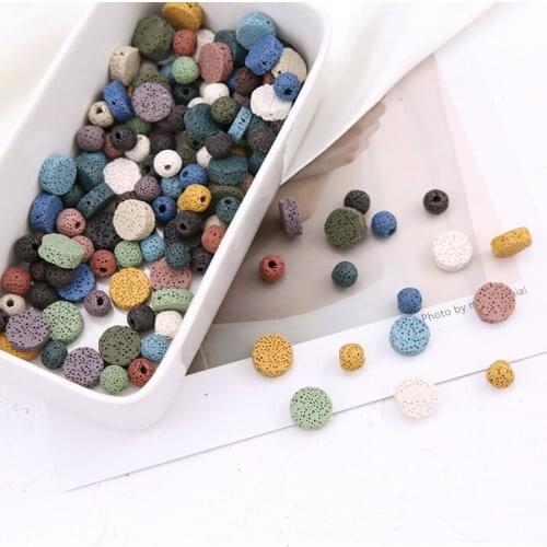 6pcs 2020 New Design Fashion Morandi Color Volcanic Rock Perforated Beads Disc Earrings For Women Material Jewelry Accessories