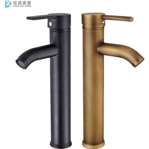 Antique Brass Vessel Faucet Copper European Retro Hot and Cold Mixed Water Basin Faucet Black Stainless Steel Accessories