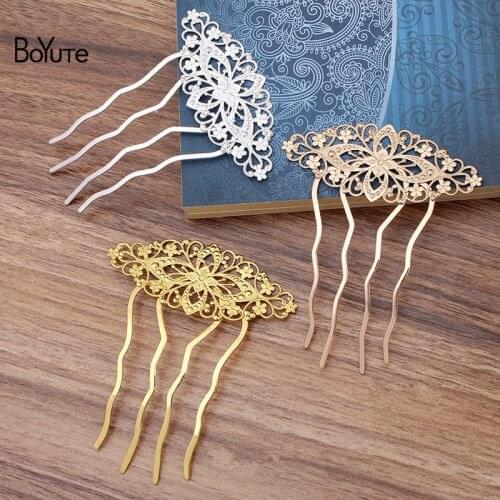 BoYuTe (2 Pieces/Lot) Metal Brass 35*81MM Filigree Flower Welding 4 Teeth 49*85MM Hair Comb Diy Palace Hair Jewelry Accessories