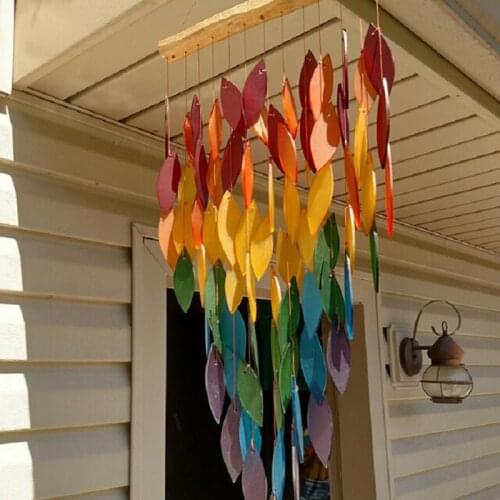 Household Rainbow Leaf Wind Chimes Resin Wood Material Rotating Craft Wind Chimes Home Indoor Outdoor Hanging Decorations