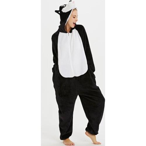 Black Husky Unisex Adult Animal Pajamas Onesies Cosplay Cartoon One-Piece Sleepwear Christmas Thanksgiving Costume