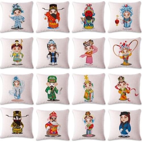 Chinese Style decorative pillows Beijing Opera Drama Characters Cotton Linen Pillow Cover Pillow Cushion Cover