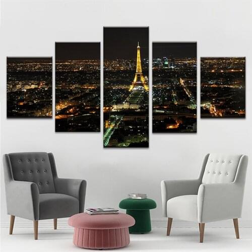 Decor Home Canvas Art Modern HD 5 panel paris Eiffel Tower building night scene Modular Posters Tableau Wall Pictures Paintings