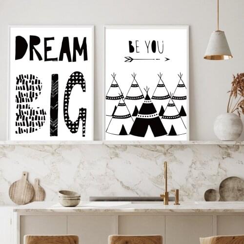 Nursery Wall Art Canvas Painting Black and White Adventure Be You Dream Quotes Posters and Prints Nordic Baby Room Picture