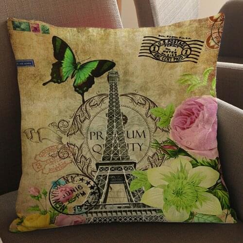 The Eiffel Tower Pattern Cushion Throw Pillows Spring Flower Butterfly Home Decoration Car Sofa Pillowcase Free Shipping 45x45cm