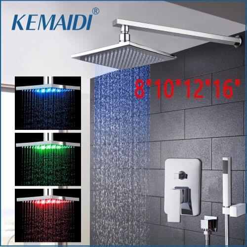 KEMAIDI 8" 10" 12" 16"New Bathroom LED Rainfall&Waterfall Bath Shower Panel Wall Mounted Message Shower Set With Hand Spray