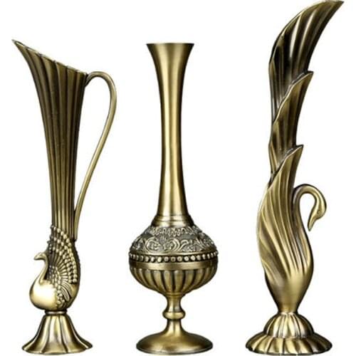 EUROPEAN RETRO PEACOCK VASE METAL ALLOY GOLD/BRONZE SMALL VASE MODERN TABLE JARDINIE CREATIVE HOME DECORATIVE FLOWER BOTTLE/JUG