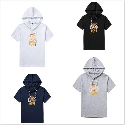 Summer Fashion Hooded Short-Sleeved T Shirts Mens Letter Printed Breathable Hoodies Male Casual Drawstring Hip Hop Streetwear