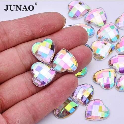 JUNAO 8 10 12 18 20 mm Clear AB Rhinestones Heart Strass Applique Acrylic Stones Non Sewing Flatback Scrapbook Crystal for Craft