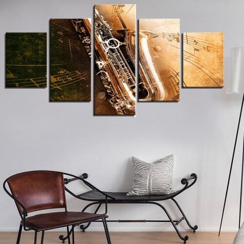Canvas Paintings For Living Room Home Decor Framework HD Prints Posters 5 Pieces Saxophone Musical Instruments Pictures Wall Art