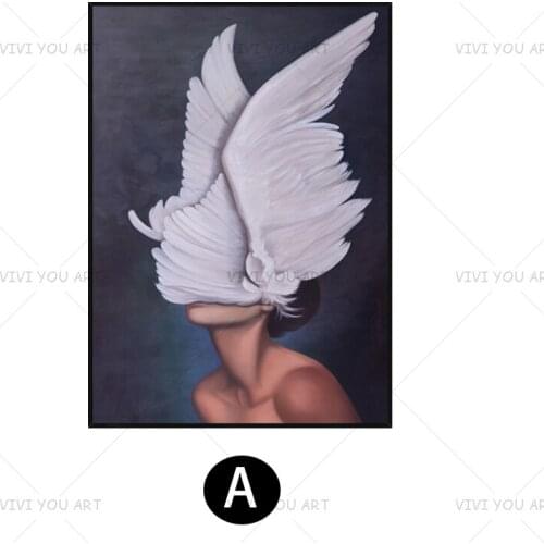 Creative Oil Painting By Handmade Wings Woman White and Black Canvas Painting For Living Room Wall Art Home Decoration Unframed