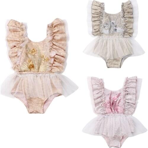 Sweet Baby Girls Lace Flower Romper 2019 Newborn Baby Girl Sleeveless Backless Romper Sexy Ruffles Mesh Jumpsuit Outfits Sunsuit