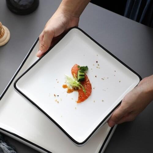 Square plate hotel restaurant western food plate artistic conception simple black line square plate steak pasta plate Chinese ta