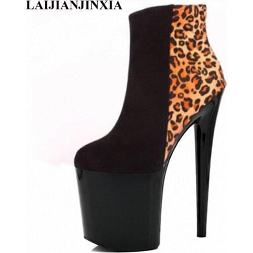 LAIJIANJINXIA Super High Sexy Platform Boots Woman Stunning Ankle Boots Women New Sexy Leopard 8 Inch High Heels Boots C-107