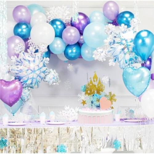 92pcs Ice Princess Snowflake Foil Balloons Garland Birthday Decoration Girl Ice Snow Princess Birthday Party Decoration Supplies