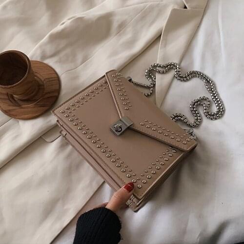 Fashion chain rivet messenger bag with all kinds ofINS style popular one shoulder small square bag frosted fashion small handbag