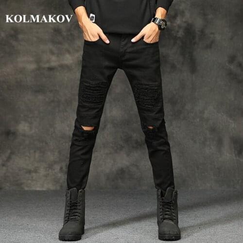 NEW Spring Jeans men Black Classic hole Denim Skinny Jeans 2019 mens casual High Quality Slim fit mens long pants Trousers