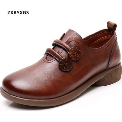 New Plus Size Classic Retro Top Cowhide Genuine Leather Shoes Womans Shoes Low-heel Comfort Elegance Fashion Shoes Casual Shoes