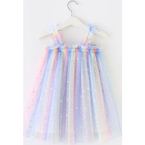 Rainbow Girls Dress Summer New Girl Strap Tulle Pettskirt Childrens Princess Dress Vest Fairy Ball Gown Birthday Party Costumes