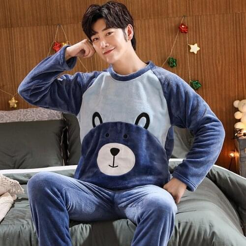 Plus Size 4XL Winter Loose Thick Flannel Mens Pajamas Sets