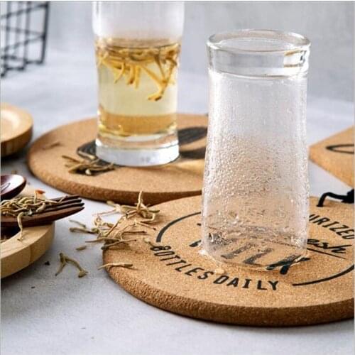 Natural Cork Round Cup Mat Drink Coasters Heat Insulation Cactus Patterned Pot Holder Mats For Coffee Table Tabletop Plate Pad