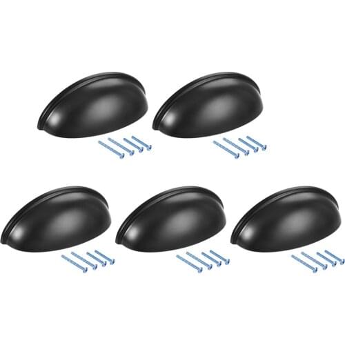 Uxcell Cup Drawer Handle Pull, 5 Pack Black 3" Hole Centers, with M4x25 M4x45 Screws for Dresser Kitchen Cabinet