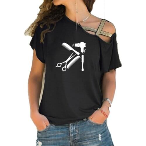 Hairdressing Hair Salon Printed Weapon Women Plus size t shirt Womens tshirt Irregular Skew Cross Bandage tee tops