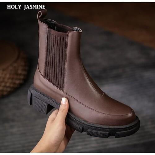 2022 New Ins Real Leather Women Ankle Boots Fashion Platform Warm Fur High Heel Winter Shoes Woman Casual Footwear Size 35-43