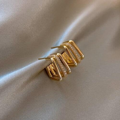 2021 New Arrival Vintage Square Simple Metal Geometric Dangle Earrings For Women Fashion Gold Metal Jewelry Party