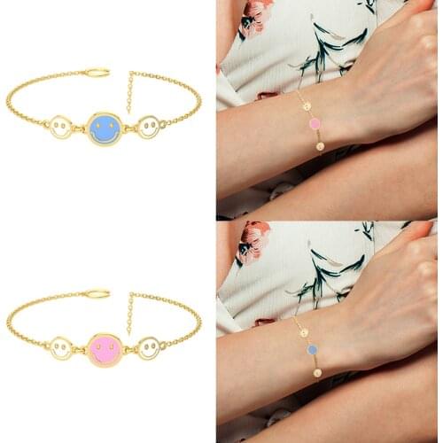 Viny Light Blue Smile Simple Enamel Bracelet 925 Sterling Silver Bracelet For Women Pulseras Mujer Bracelets Charms Jewelry