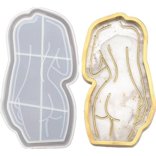1PC DIY Crystal Epoxy resin mold girl model body abstract plate dish tray silicone mold mirror D5C4
