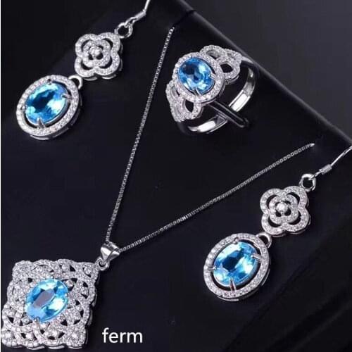 KJJEAXCMY exquisite jewelry 925 sterling silver inlaid natural Topaz Ring Pendant Earrings 3 sets