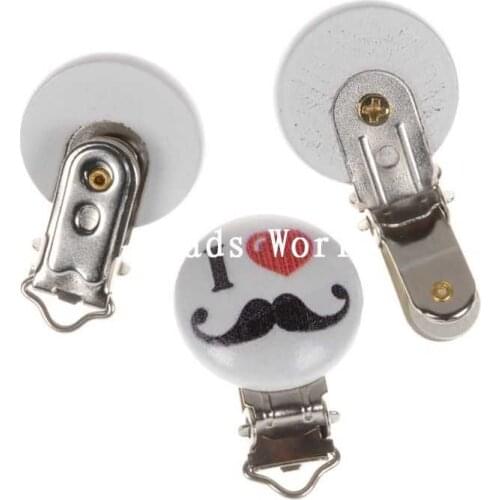 5Pcs White Round Wood Baby Pacifier Clip Holders Funny Pattern Cute Infant Soother Clasps Funny Accessories High Quality 45x29mm
