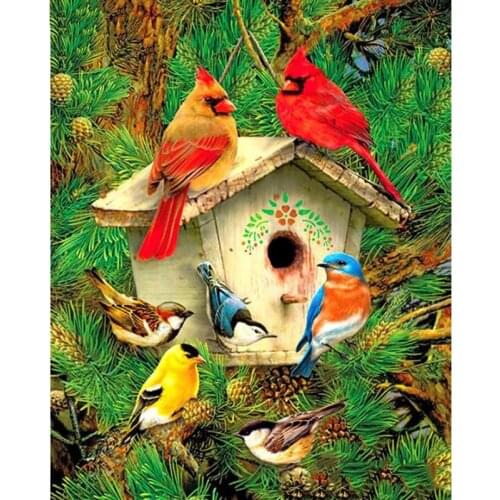 5D DIY Diamond Painting Bird House and Pine Tree Embroidery Cross Stitch 5D Home Decor Gifts Creative Mosaic Kits Hobby Crafts