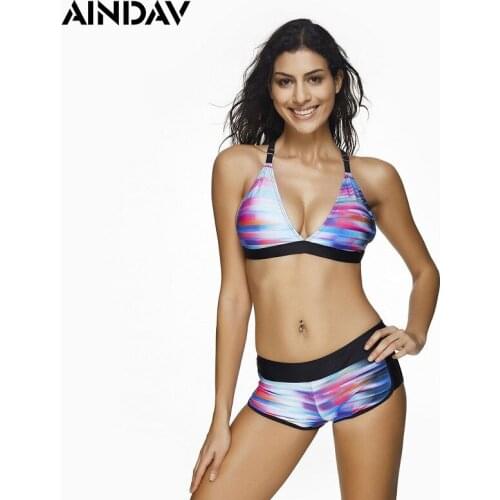 AINDAV Gradent Color Swimwear Sport Bathing Suits Swimsuit Women Push Up Bikini Set Vintage Plus Size Biquini Cintura Alta XXXL