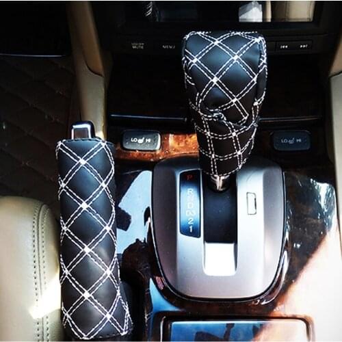 Car Faux Leather Gear Shift Knob Cover Hand Brake Cover Sleeve 2 in 1 Set for Mazda 2 3 5 6 CX5 CX7 CX9 Atenza Axela