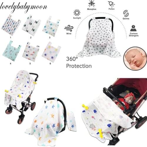 Baby Stroller Cover Muslin Stroller Nursing Canopy Breastfeeding Sun Shade Craddle Blanket Trolley Covers Mosquito Net For Baby