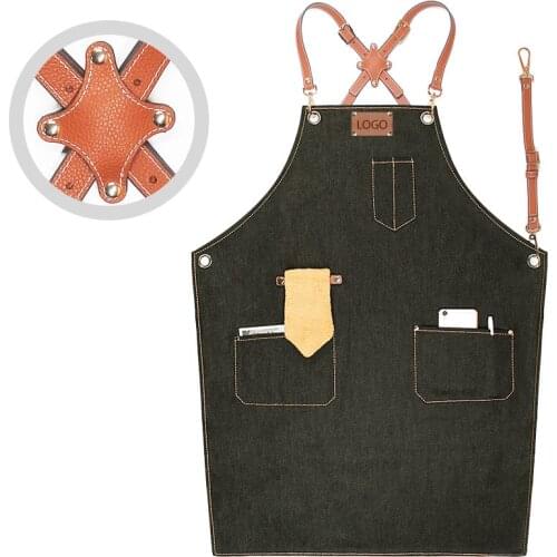 Denim apron, craftsman, leather goods shop, western restaurant, coffee maker, haircut, work clothes, custom logo