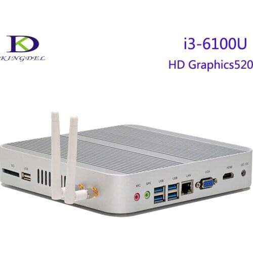 Kingdel Newest 6th Gen Skylake Fanless Mini PC,Micro Computer,HTPC,Core i3-6100U,Intel HD Graphics 520,VGA+HDMI Windows10,WiFi