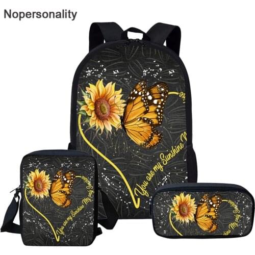 Nopersonality Sunflower Printed Backpack Set for Teenager Boys Girls Cool Student Kids School Backpack Children Bookbags Mochila