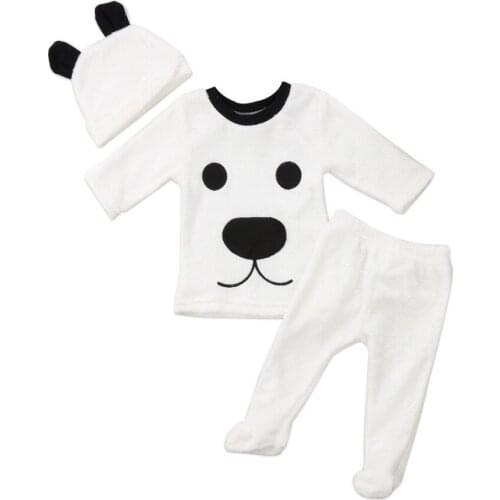 2020 Newborn Baby Girl Boy Long Sleeve Hairy Warm 3 pcs Clothing Set Babies Tops Pants Outfits Set Fluffy Pjs Clothes Pyjamas