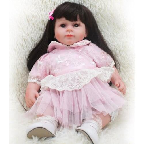 16 Inch 40cm Reborn Doll Bebe Toy Cute Girl Cotton Body Long Hair Big Eyes Pink Dress For Childrens Toys Gifts Kids Dolls