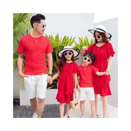 2019 Summer Family Look Set Mother Daughter Dresses Father Son T-shirts Shorts 2pcs Matching Family Outfits Mommy and Me Clothes