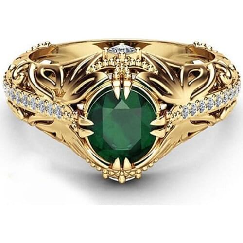 Hot Sale New Emerald Plated 14K Gold Ring Luxury Artificial Diamond Engagement Ring