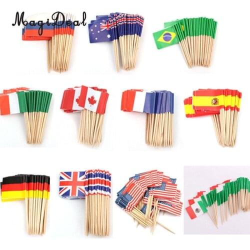 MagiDeal 50pcs/Lot American UK France Germany Canada Sweden Flag Cake Toppers Food Cupcake Picks Patriots Party Cake Decor