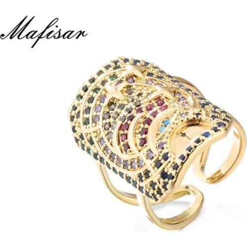 Mafisar New Fashion Statement Women Party Ring Gold Color Star Moon Pattern Open Ring Adjustable Size Wholesale Femme Bijoux