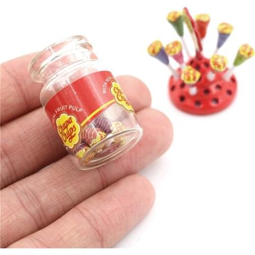 Miniature Food Dessert Sugar Mini Lollipops With Case Holder Candy For Doll House 1/12 Kitchen Furniture Toys Accessories I0362