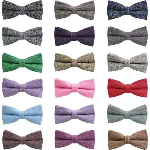 Mens Stylish Linen Cotton Solid Color Bow Tie Wedding Party Adjustable Bowtie