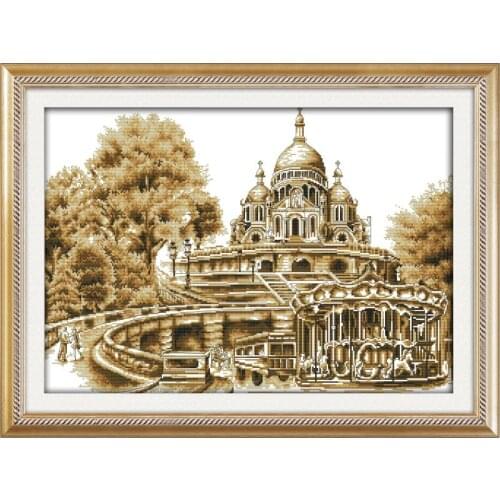 Cross Stitch Kit Joy Sunday European Castle Stamped DMC Print 11CT 14CT Counted Embroidery Arts Sewing Embroidery Needlework Set